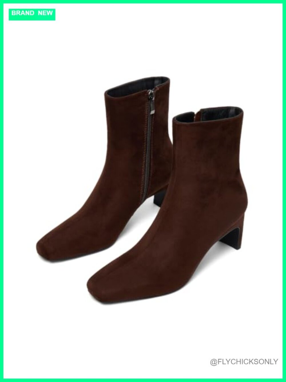 Square Toe Ankle Boots Faux Suede Chunky Block Heel Zip Booties